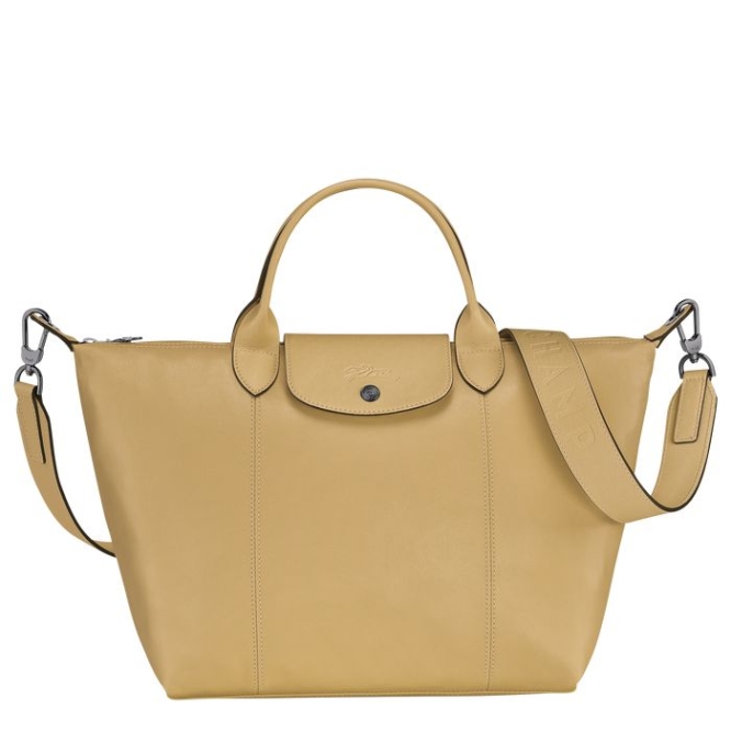 Women\'s Longchamp Le Pliage Cuir M Top-handle Bags Beige | UAE-7126SP