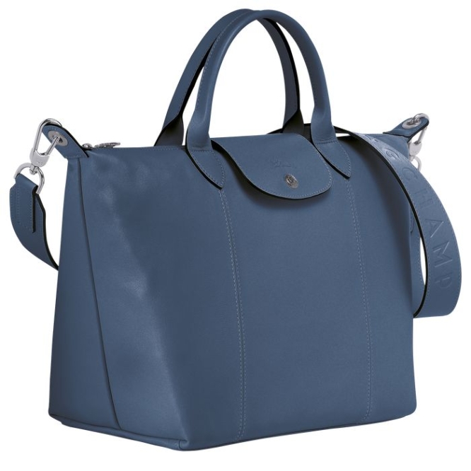 Women's Longchamp Le Pliage Cuir M Top-handle Bags Blue | UAE-8193PL