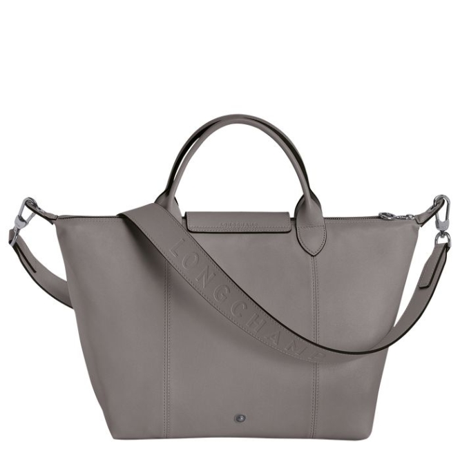 Women's Longchamp Le Pliage Cuir M Top-handle Bags Grey | UAE-9165PX