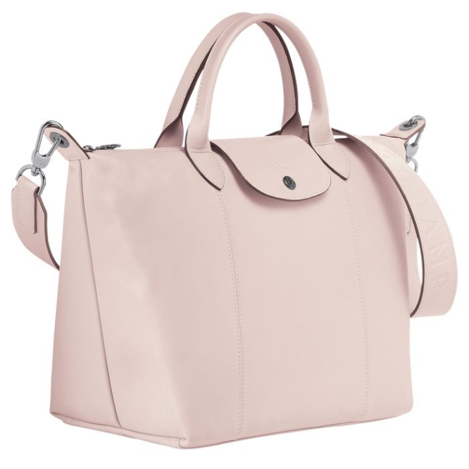 Women's Longchamp Le Pliage Cuir M Top-handle Bags Pink | UAE-9523JZ