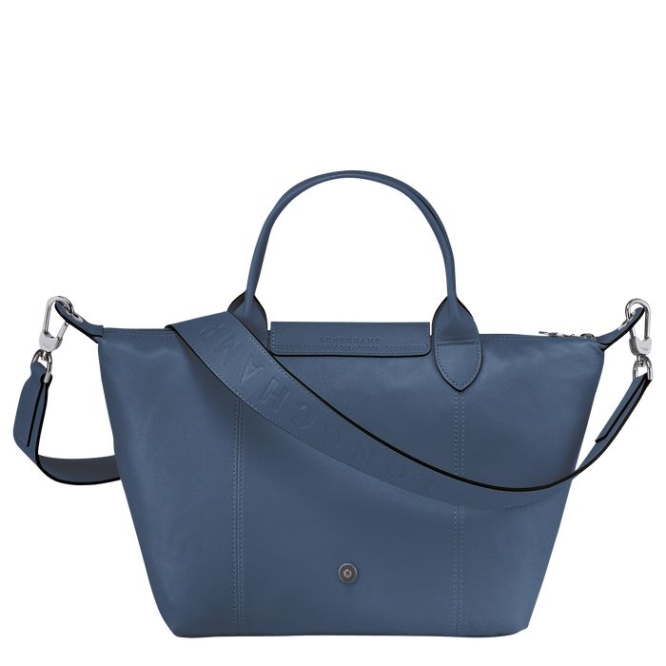 Women's Longchamp Le Pliage Cuir S Top-handle Bags Blue | UAE-3461QX