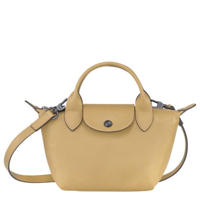 Women\'s Longchamp Le Pliage Cuir XS Top-handle Bags Beige | UAE-3049DN