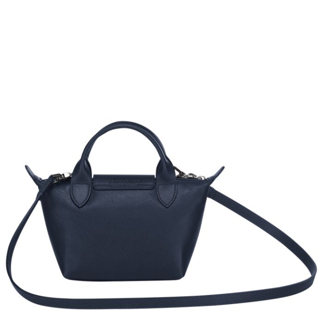 Women's Longchamp Le Pliage Cuir XS Top-handle Bags Navy | UAE-7948WY