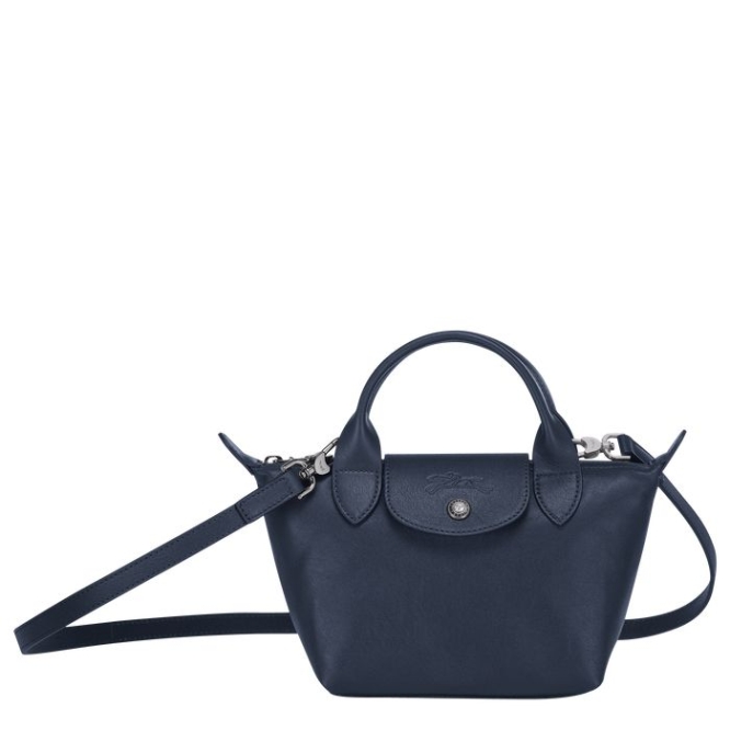 Women\'s Longchamp Le Pliage Cuir XS Top-handle Bags Navy | UAE-7948WY