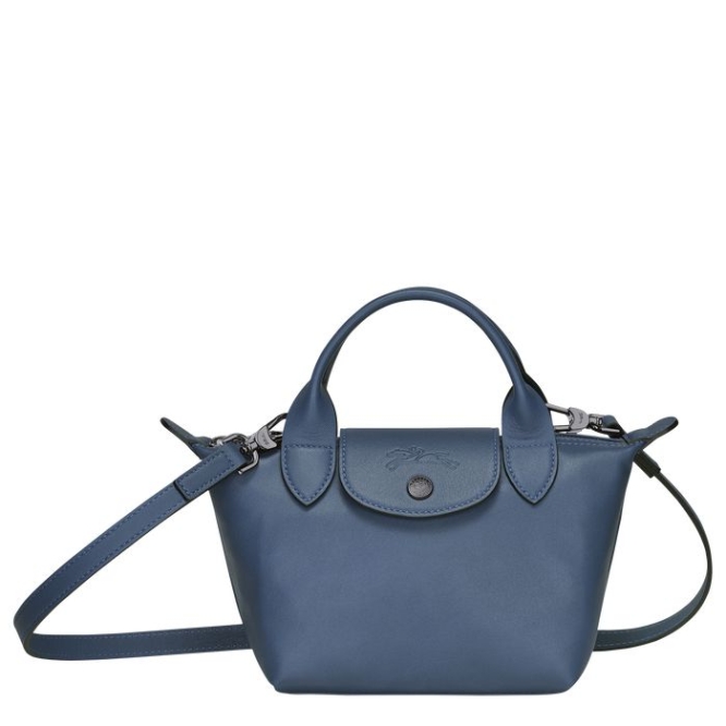 Women\'s Longchamp Le Pliage Cuir XS Top-handle Bags Blue | UAE-9265CR