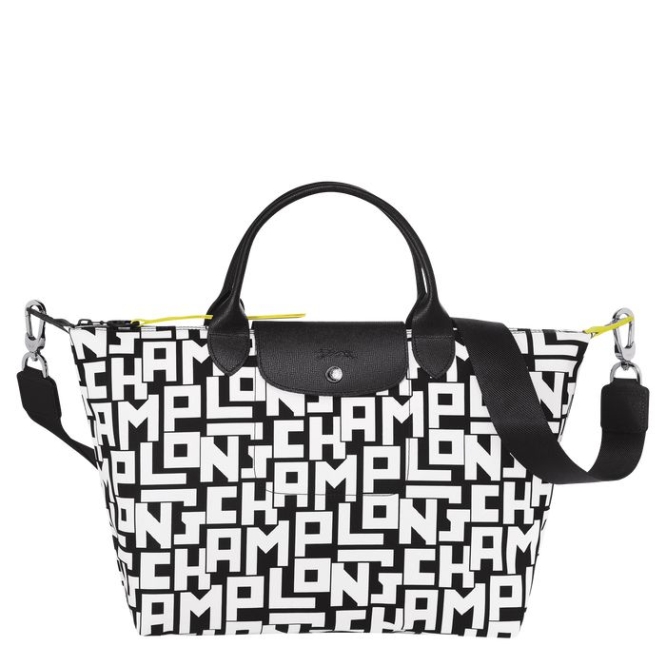 Women\'s Longchamp Le Pliage Lgp M Top-handle Bags Black White | UAE-5923ZT