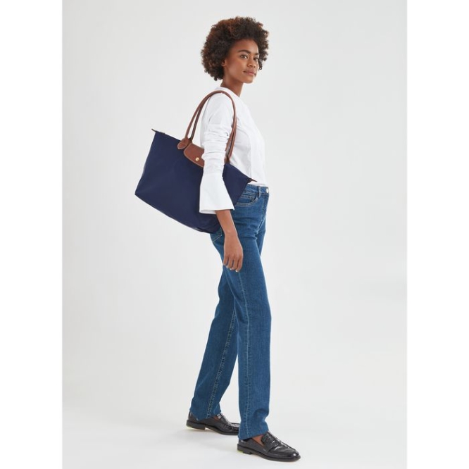 Women's Longchamp Le Pliage Original L Shoulder Bags Navy | UAE-0362PJ