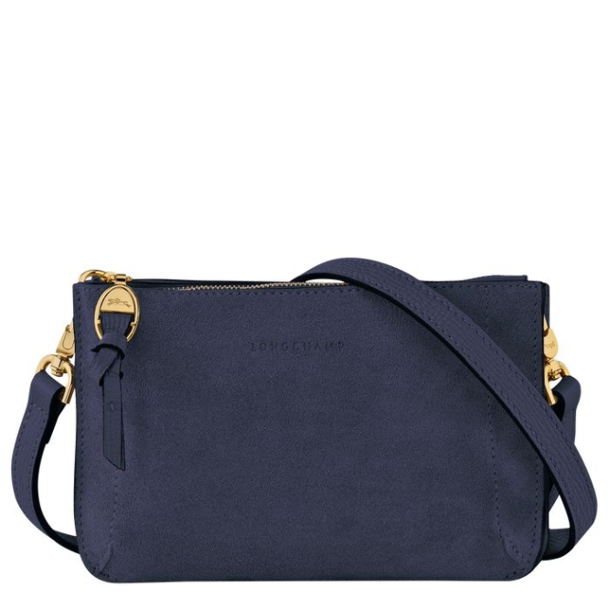 Women\'s Longchamp Mailbox Soft Wallets On Chain Navy | UAE-1386IN