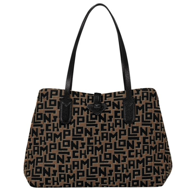 Women's Longchamp Roseau Essential Lgp M Shoulder Bags Brown Black | UAE-6379PM