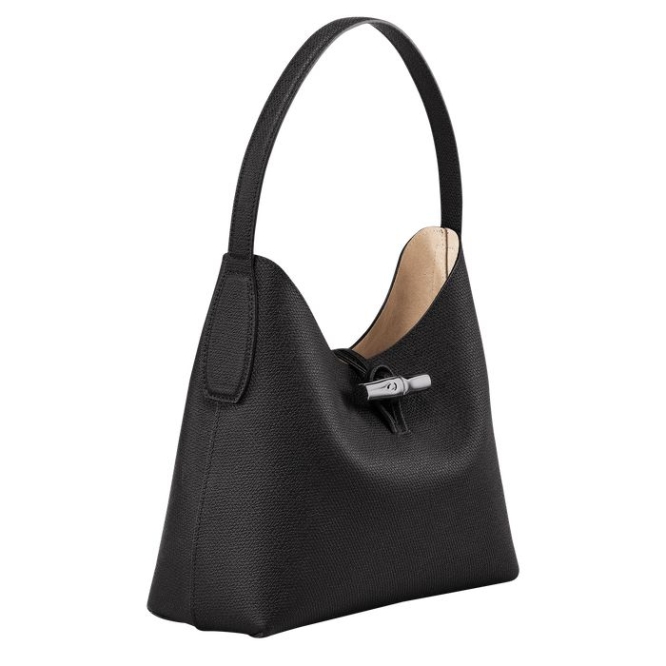 Women's Longchamp Roseau M Shoulder Bags Black | UAE-6421DO