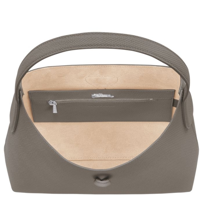 Women's Longchamp Roseau M Shoulder Bags Grey | UAE-9458FN