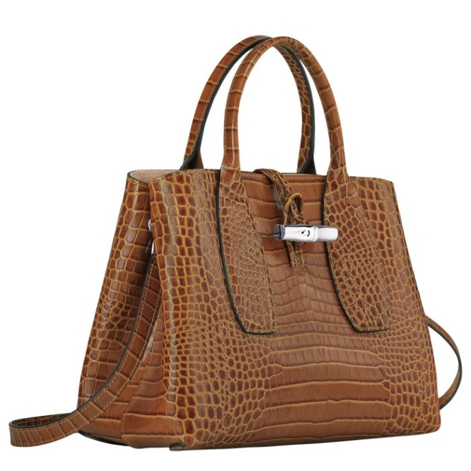 Women's Longchamp Roseau M Top-handle Bags Brown | UAE-2054PN