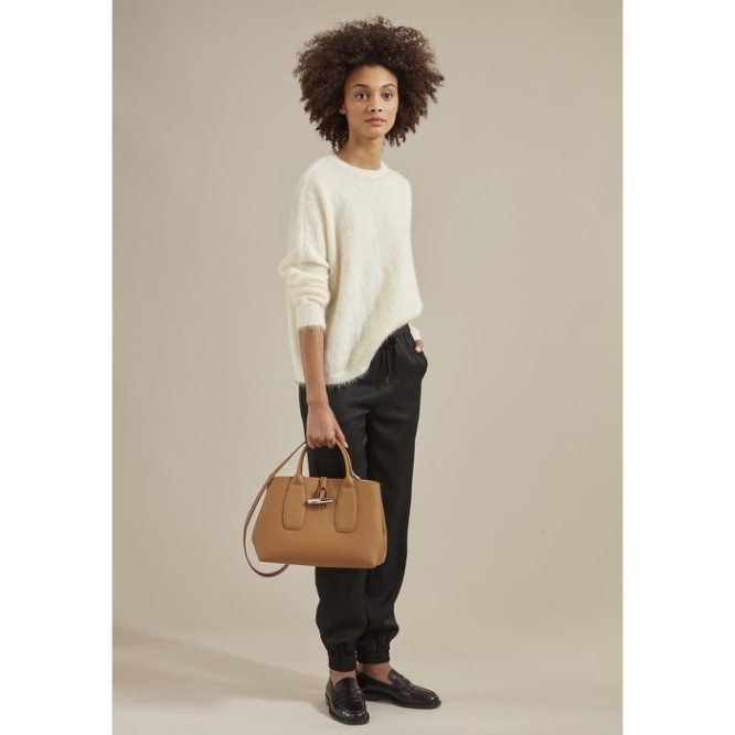 Women's Longchamp Roseau M Top-handle Bags Beige | UAE-4518JV