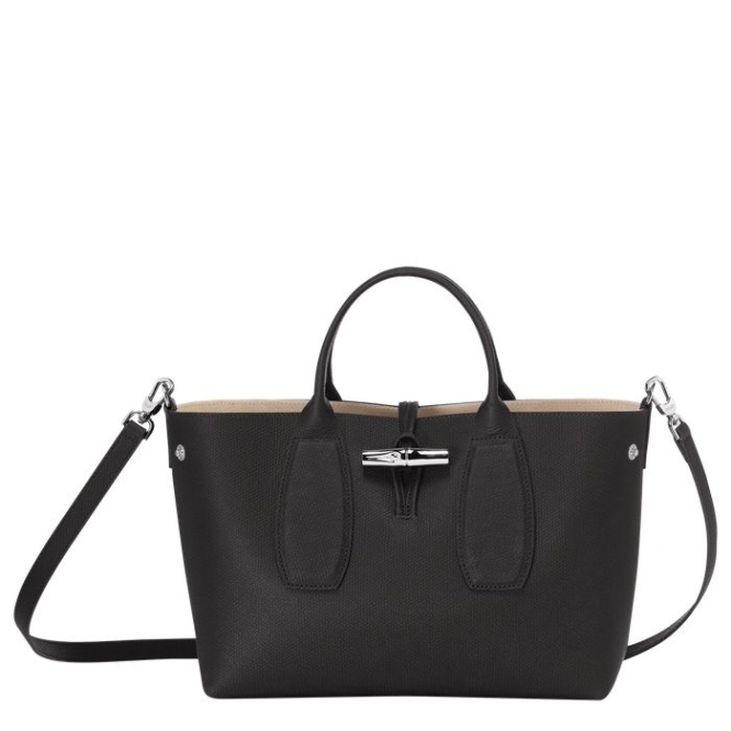 Women's Longchamp Roseau M Top-handle Bags Black | UAE-5087FX