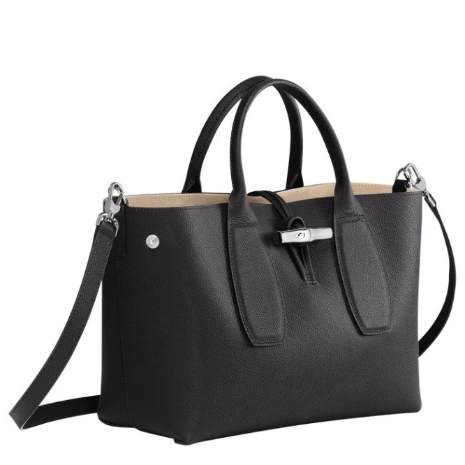 Women's Longchamp Roseau M Top-handle Bags Black | UAE-5087FX