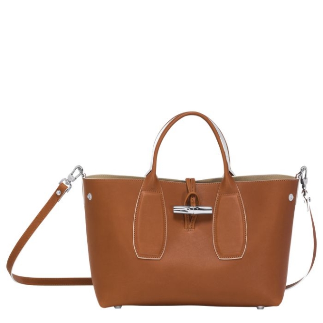 Women's Longchamp Roseau M Top-handle Bags Brown | UAE-6143KI