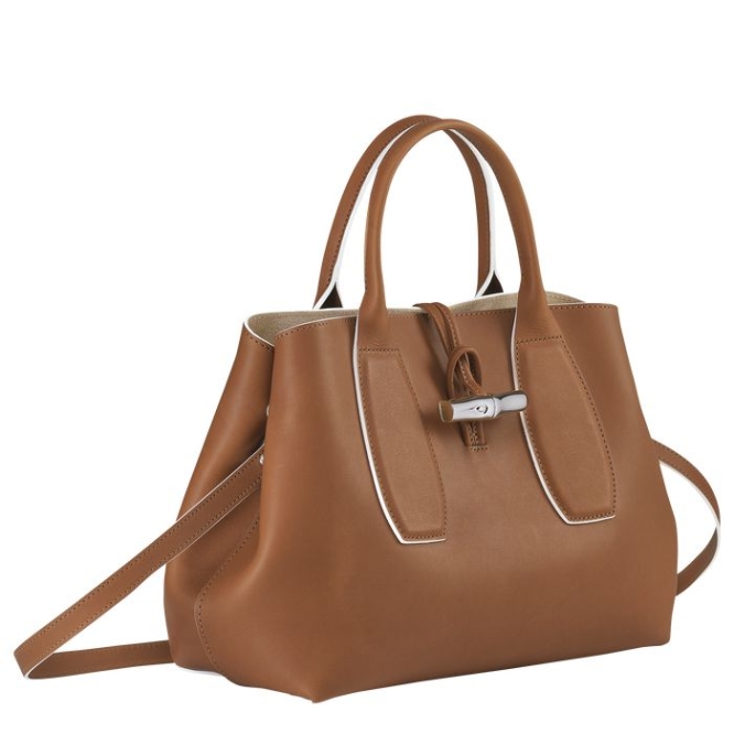 Women's Longchamp Roseau M Top-handle Bags Brown | UAE-6143KI