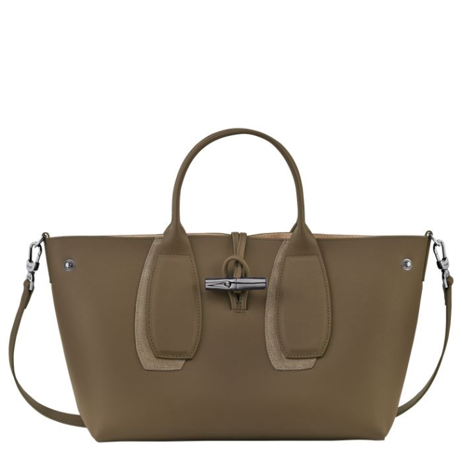 Women's Longchamp Roseau Shadow M Top-handle Bags Brown | UAE-0839ID