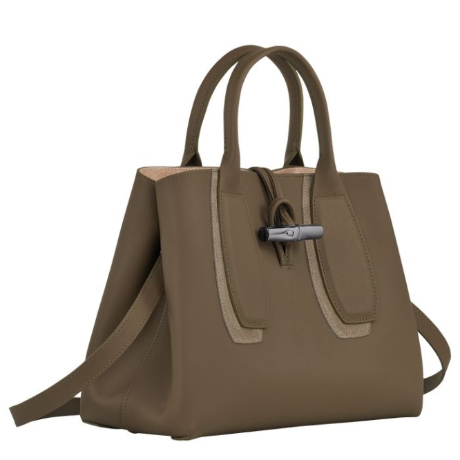 Women's Longchamp Roseau Shadow M Top-handle Bags Brown | UAE-0839ID