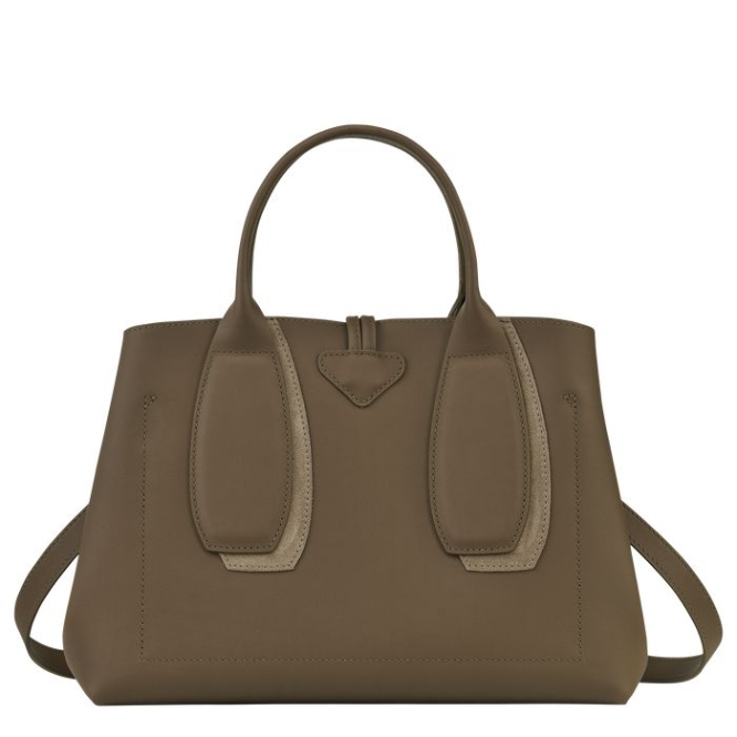 Women's Longchamp Roseau Shadow M Top-handle Bags Brown | UAE-0839ID