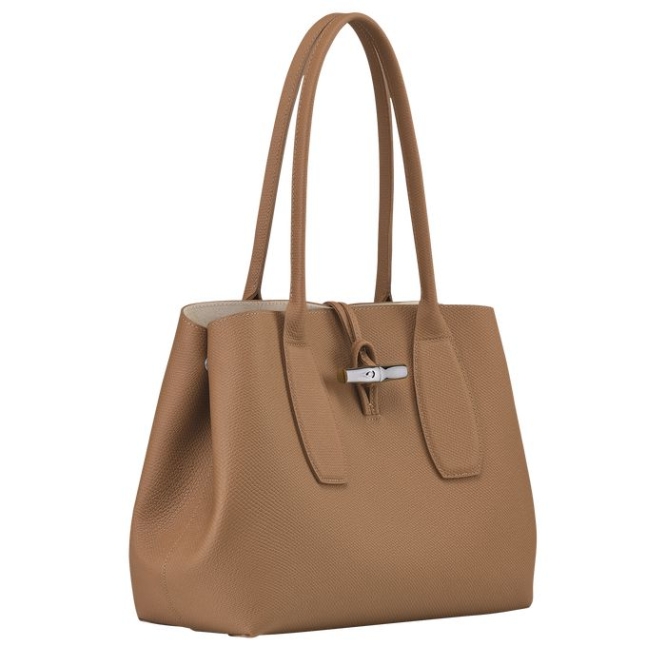 Women's Longchamp Roseau Shoulder Bags Beige | UAE-3679HA