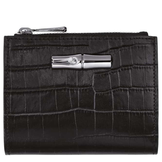 Women\'s Longchamp Roseau Wallets Black | UAE-0193GB