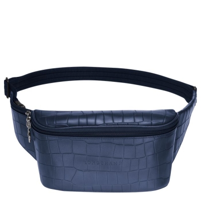 Men's Longchamp Croco Block Belt Bags Navy | UAE-8974TZ