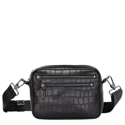 Men's Longchamp Croco Block Crossbody Bags Black | UAE-2351GF