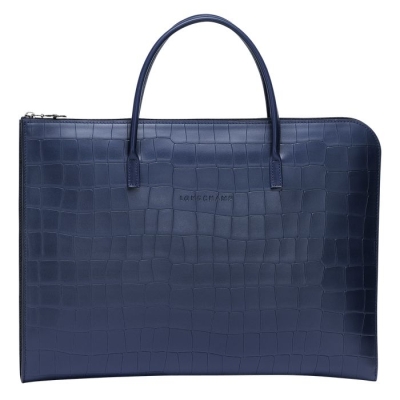 Men's Longchamp Croco Block S Document Holders Navy | UAE-3950UX