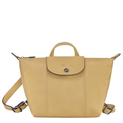 Women's Longchamp Le Pliage Cuir Backpacks Beige | UAE-3061AJ