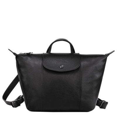 Women's Longchamp Le Pliage Cuir Backpacks Black | UAE-8549HE