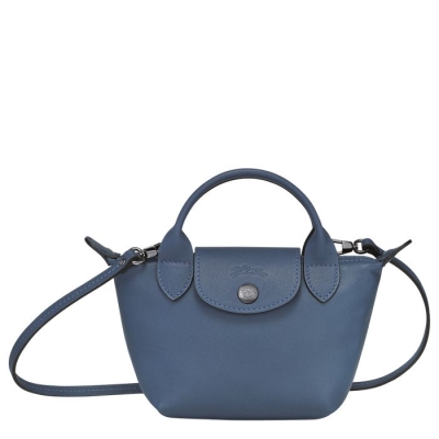 Women's Longchamp Le Pliage Cuir Crossbody Bags Blue | UAE-7291WY