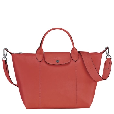 Women's Longchamp Le Pliage Cuir M Top-handle Bags Red | UAE-0287NO