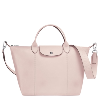 Women's Longchamp Le Pliage Cuir M Top-handle Bags Pink | UAE-9523JZ