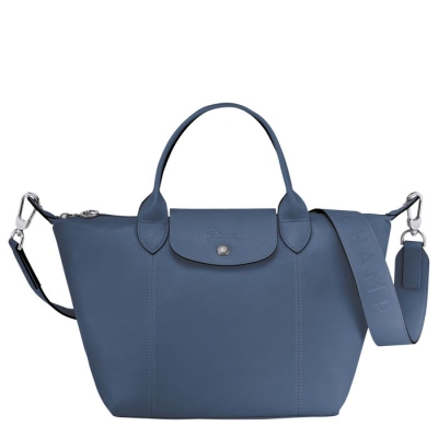 Women's Longchamp Le Pliage Cuir S Top-handle Bags Blue | UAE-3461QX