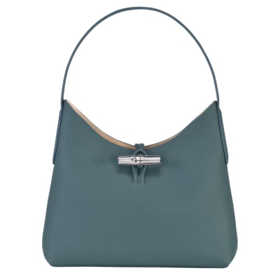 Women's Longchamp Roseau M Shoulder Bags Blue | UAE-2768AG