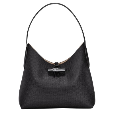 Women's Longchamp Roseau M Shoulder Bags Black | UAE-6421DO