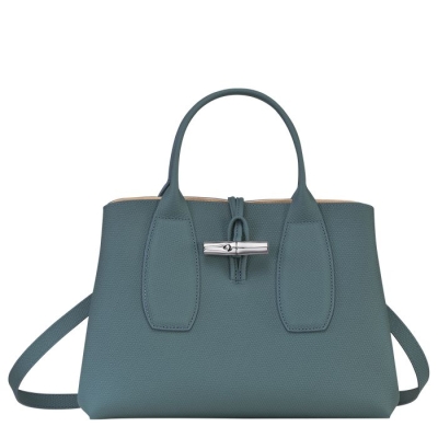 Women's Longchamp Roseau M Top-handle Bags Blue | UAE-3714JX